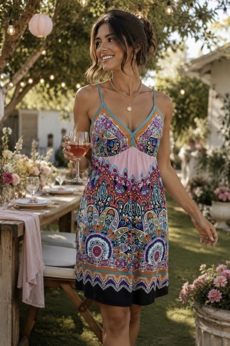 MIXIT Women’s Floral Paisley Print Slip Dress Size 14 Satin Boho Hippie Sexy